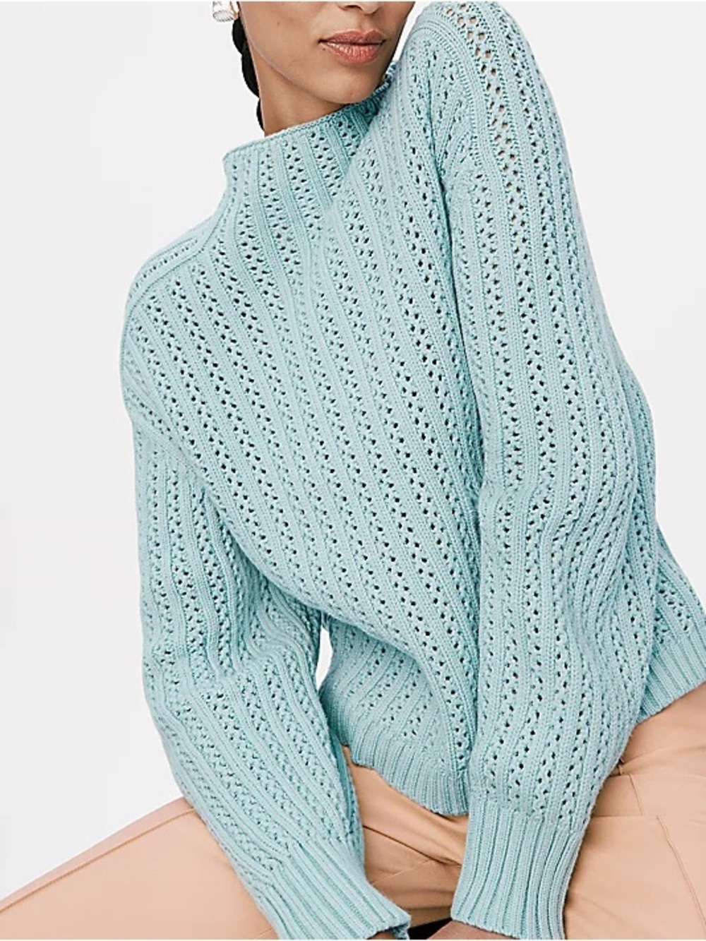 ANN TAYLOR Light Blue Open-Knit MOCK NECK Sweater - Women SIZE SP